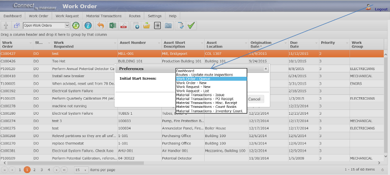 C.A.M. inc. - Set Default Open Work Order View in Mainsaver Connect